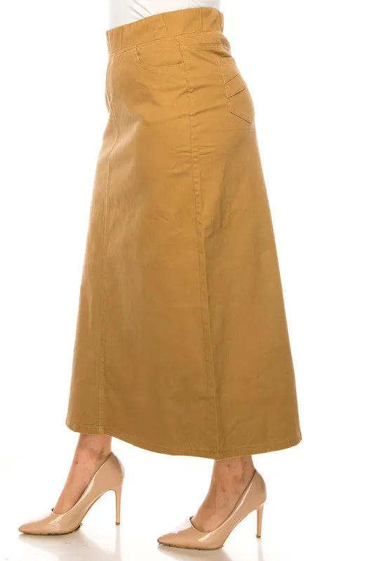 Ainsley Twill Maxi Skirt in Khaki- Misses and Plus (S-L, 2X-3X)