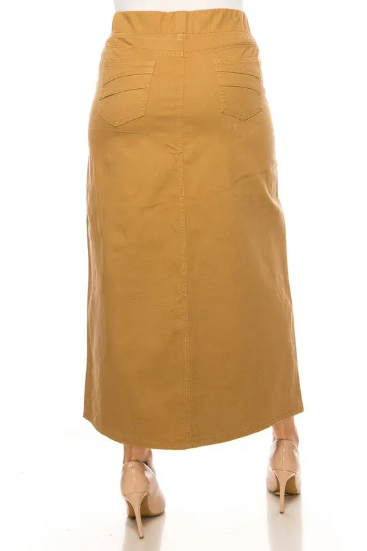 Ainsley Twill Maxi Skirt in Khaki- Misses and Plus (S-L, 2X-3X)