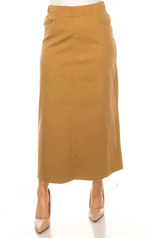 Ainsley Twill Maxi Skirt in Khaki- Misses and Plus (S-L, 2X-3X)