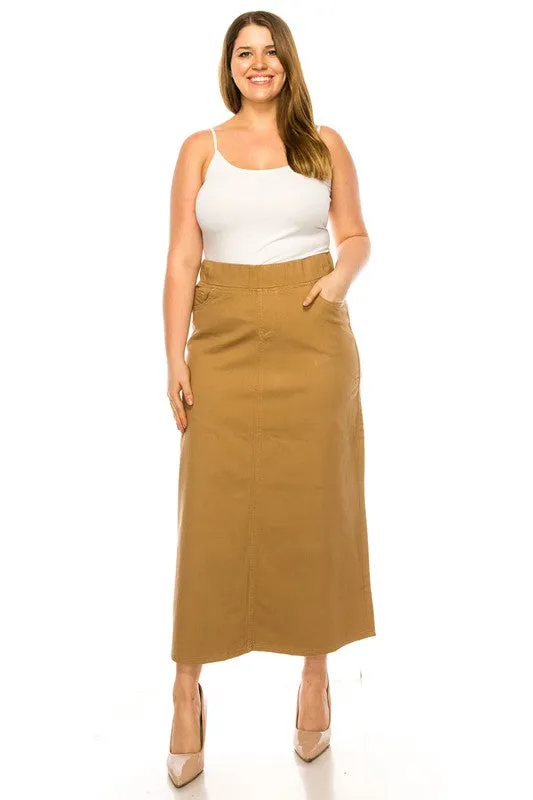 Ainsley Twill Maxi Skirt in Khaki- Misses and Plus (S-L, 2X-3X)
