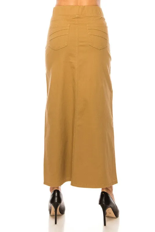 Ainsley Twill Maxi Skirt in Khaki- Misses and Plus (S-L, 2X-3X)