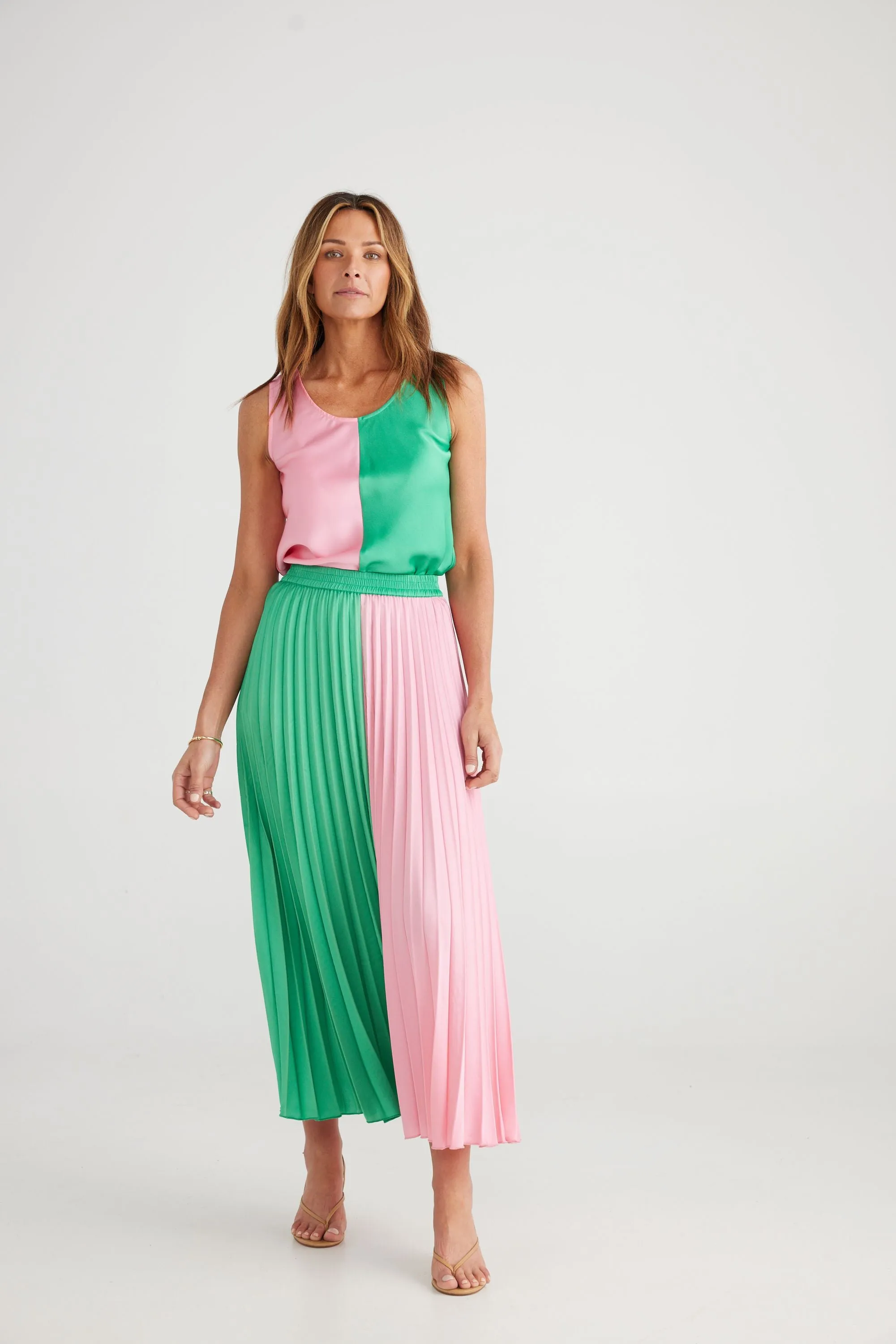 Alias Pleated Skirt - Two Tone (Green   Pink)