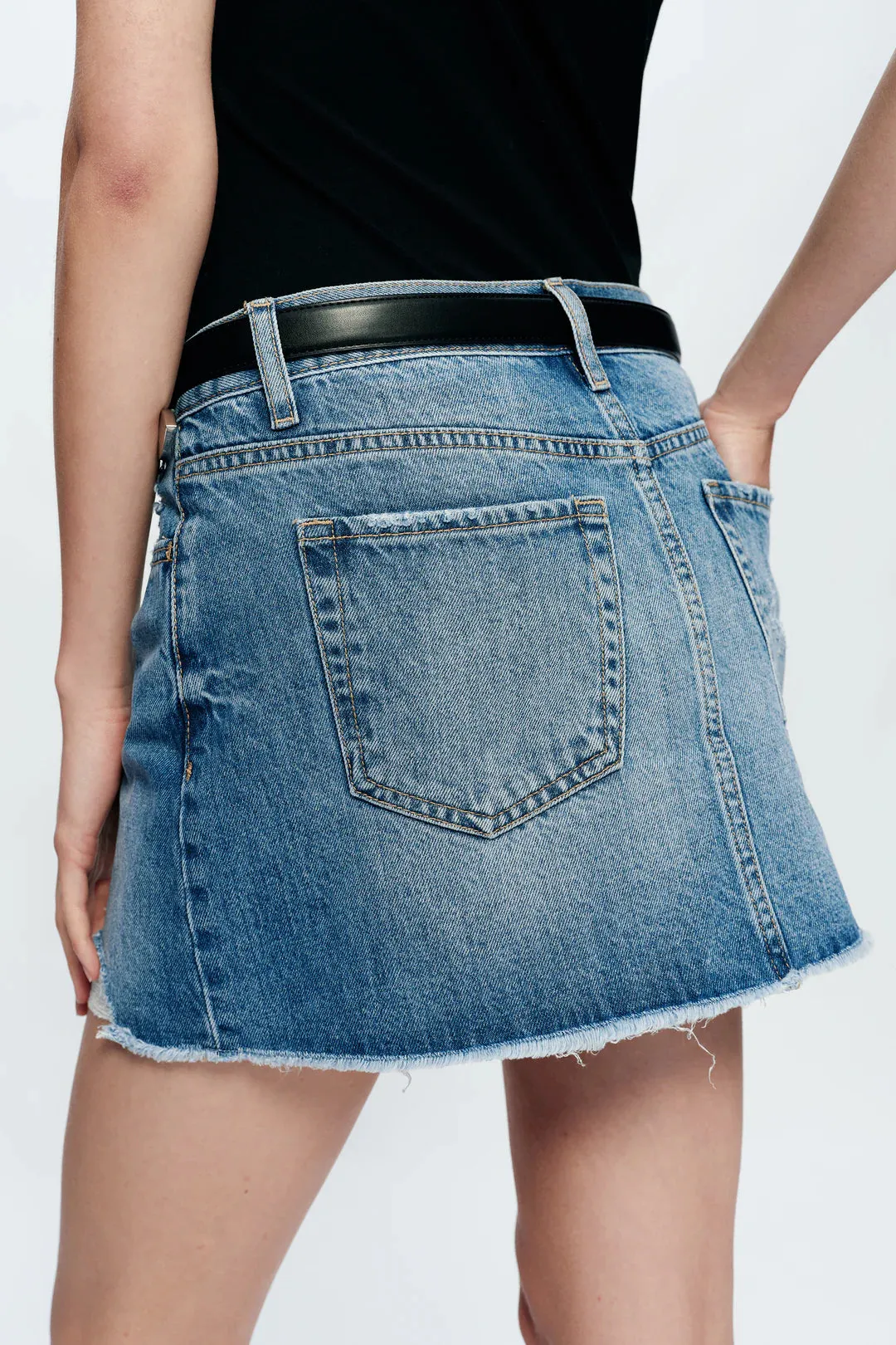 Bayeas Anna Distressed Mini Denim Skirt  Medium Blue