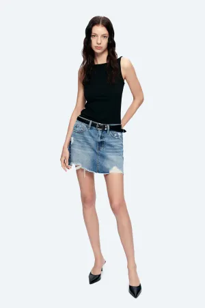 Bayeas Anna Distressed Mini Denim Skirt  Medium Blue