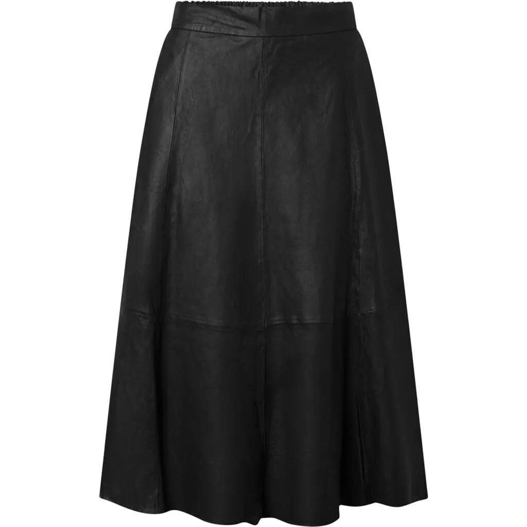 Beautiful Elinor leather skirt with elastic waist on back / 50822 - Black (Nero)