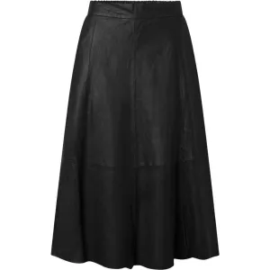 Beautiful Elinor leather skirt with elastic waist on back / 50822 - Black (Nero)