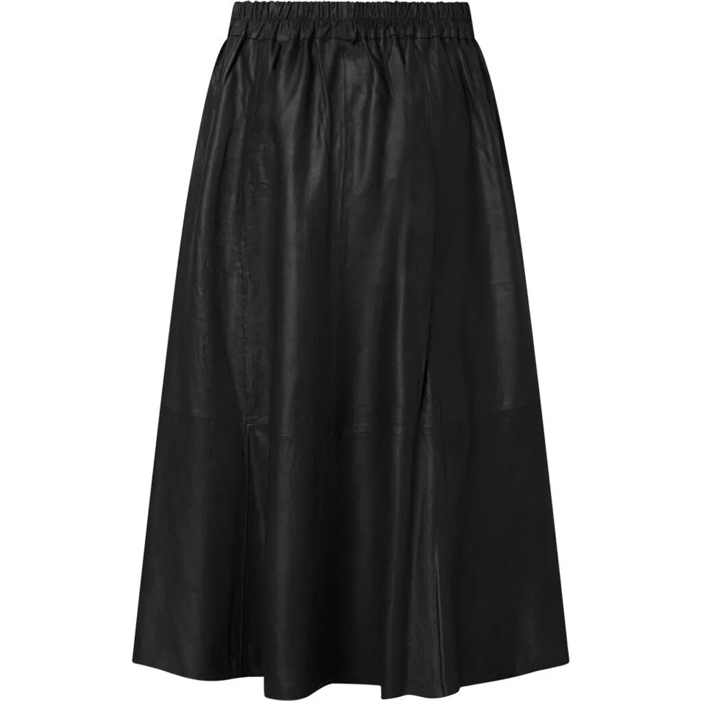 Beautiful Elinor leather skirt with elastic waist on back / 50822 - Black (Nero)