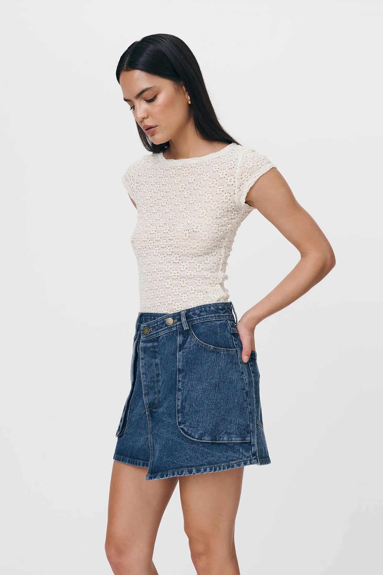 Bria Organic Mini Skirt Washed Indigo