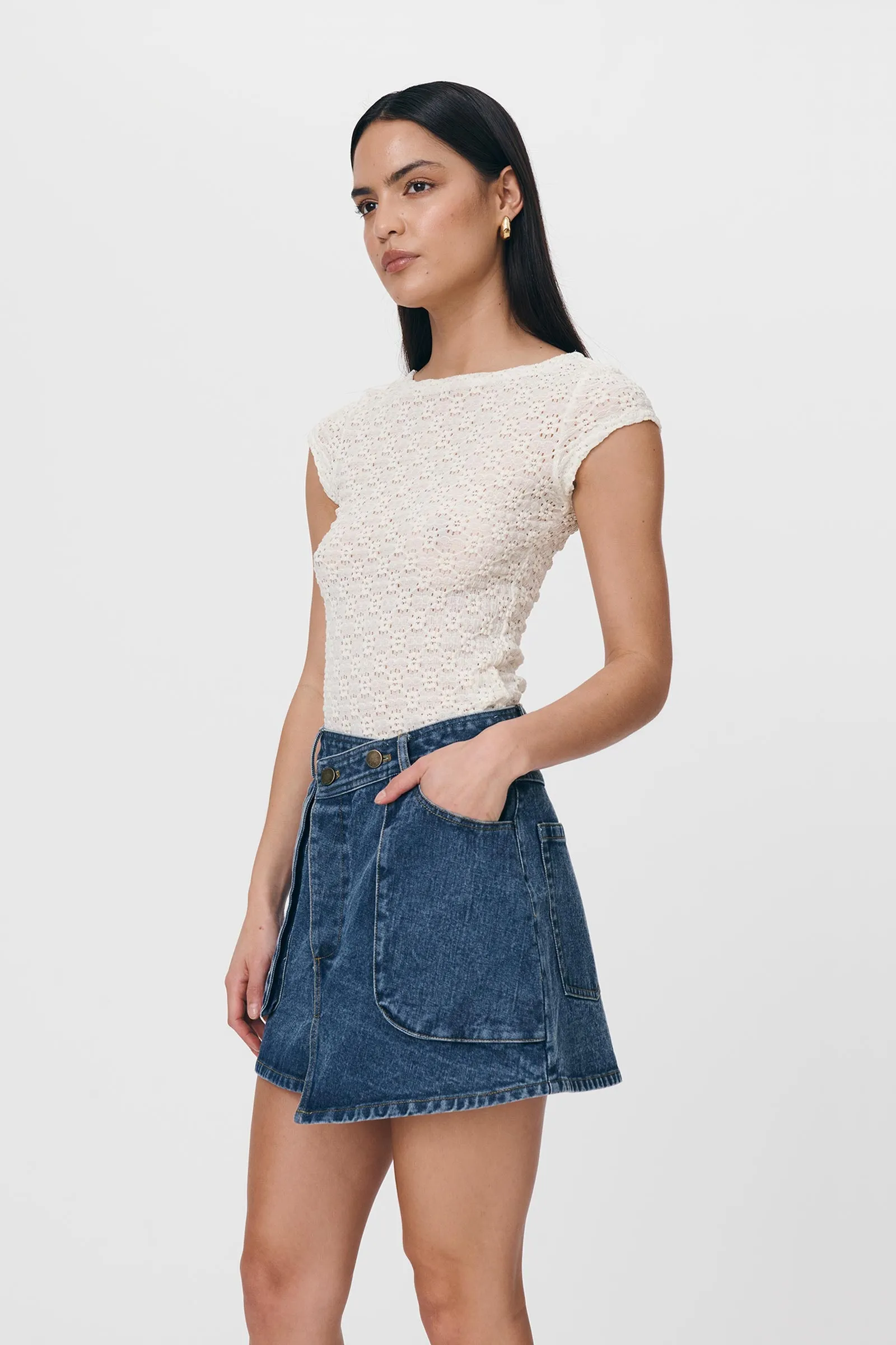 Bria Organic Mini Skirt Washed Indigo