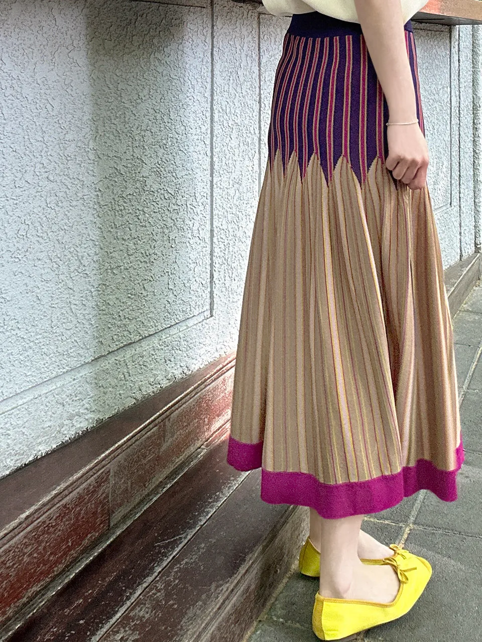 Colourful Stripes Summer Knit Fit & Flare Midi Skirt