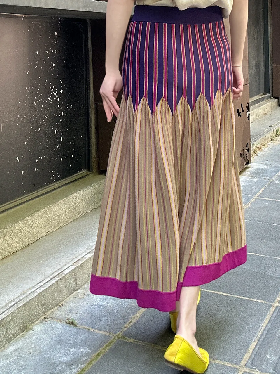 Colourful Stripes Summer Knit Fit & Flare Midi Skirt