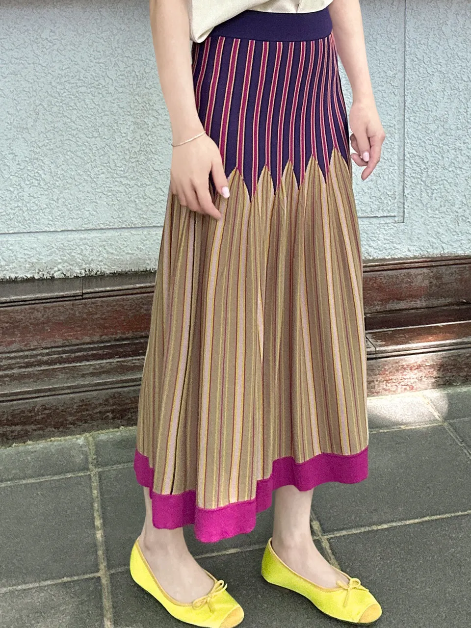 Colourful Stripes Summer Knit Fit & Flare Midi Skirt