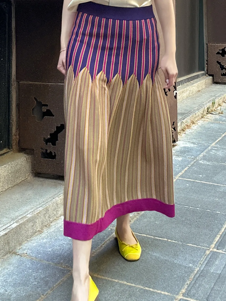 Colourful Stripes Summer Knit Fit & Flare Midi Skirt