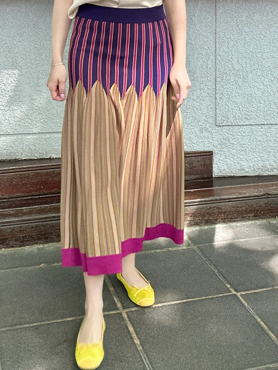 Colourful Stripes Summer Knit Fit & Flare Midi Skirt