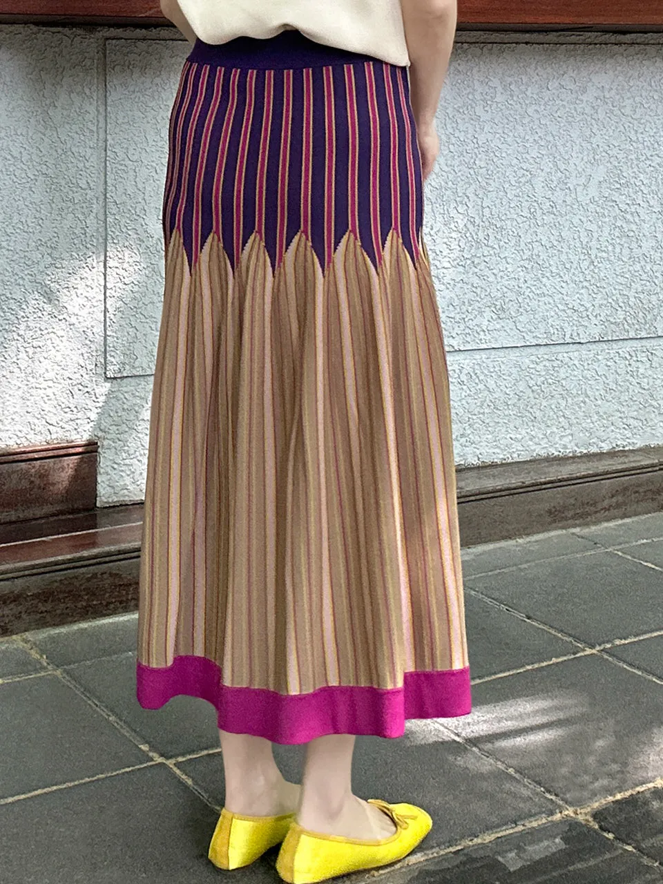 Colourful Stripes Summer Knit Fit & Flare Midi Skirt