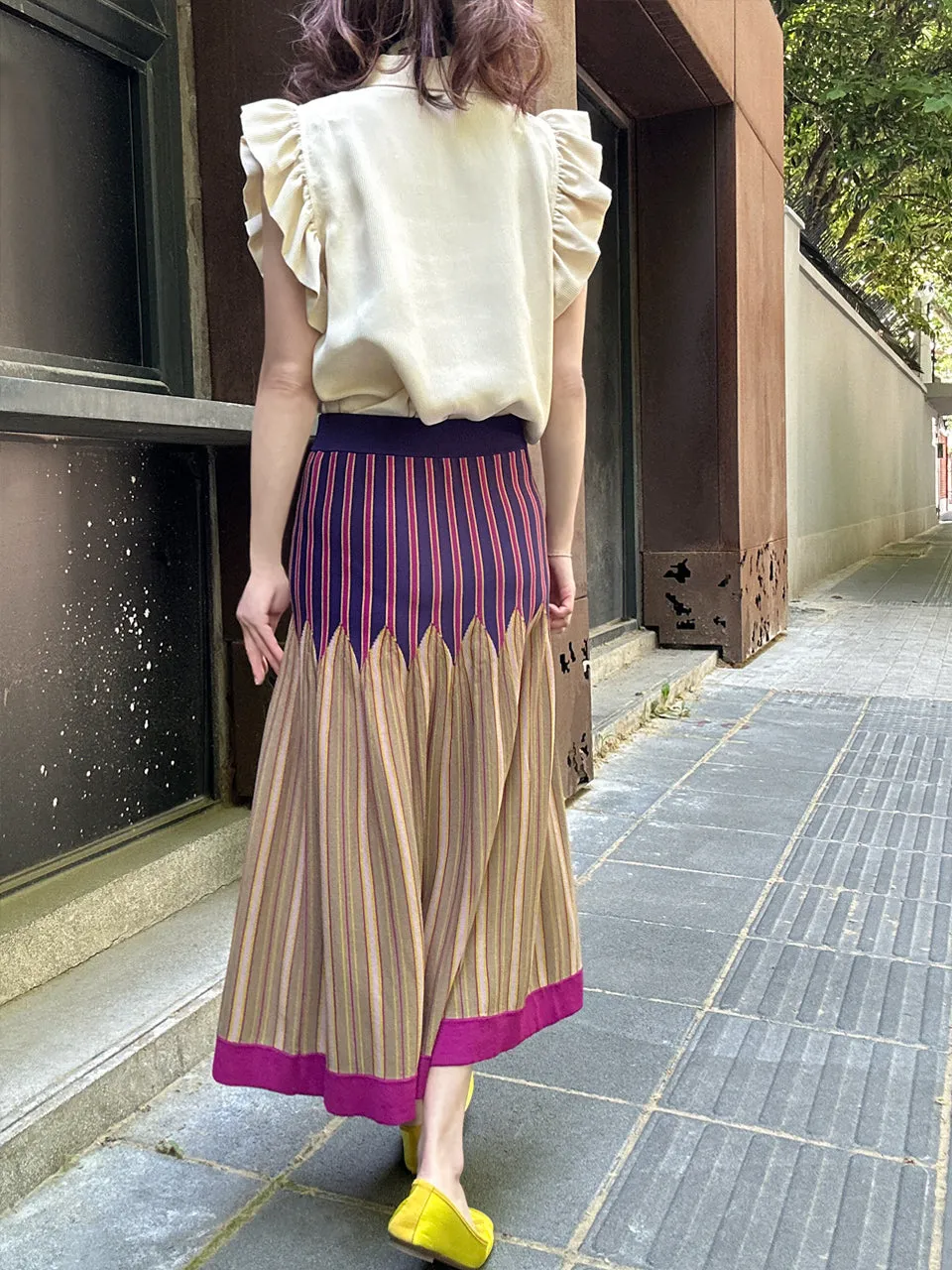 Colourful Stripes Summer Knit Fit & Flare Midi Skirt