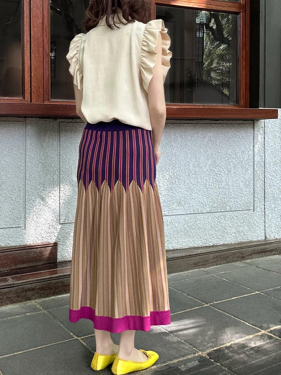 Colourful Stripes Summer Knit Fit & Flare Midi Skirt