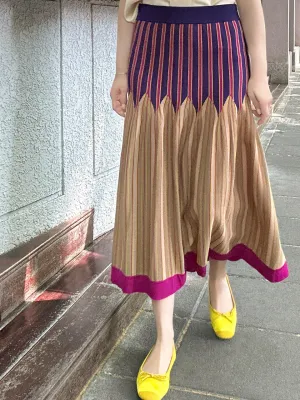 Colourful Stripes Summer Knit Fit & Flare Midi Skirt