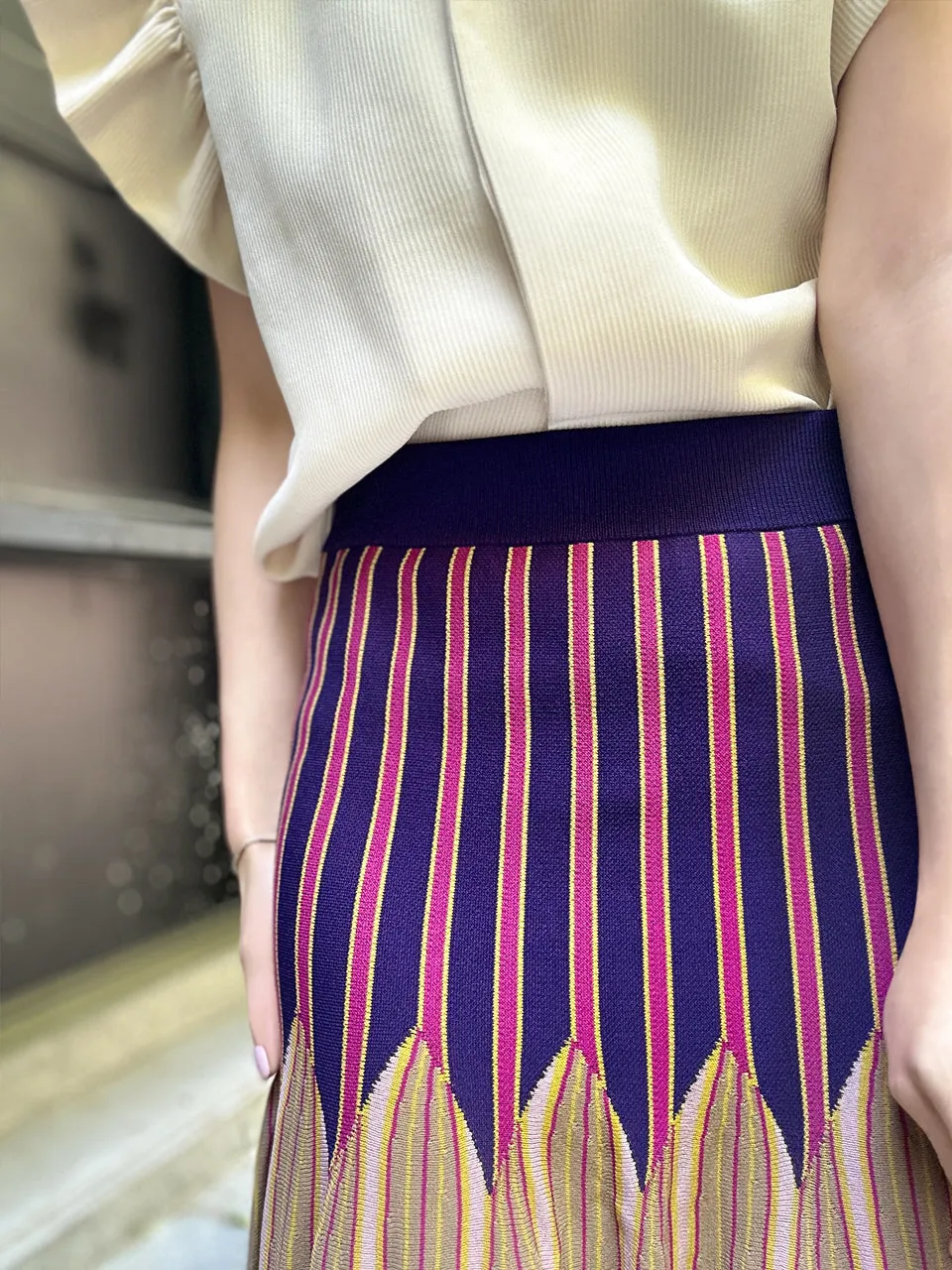Colourful Stripes Summer Knit Fit & Flare Midi Skirt