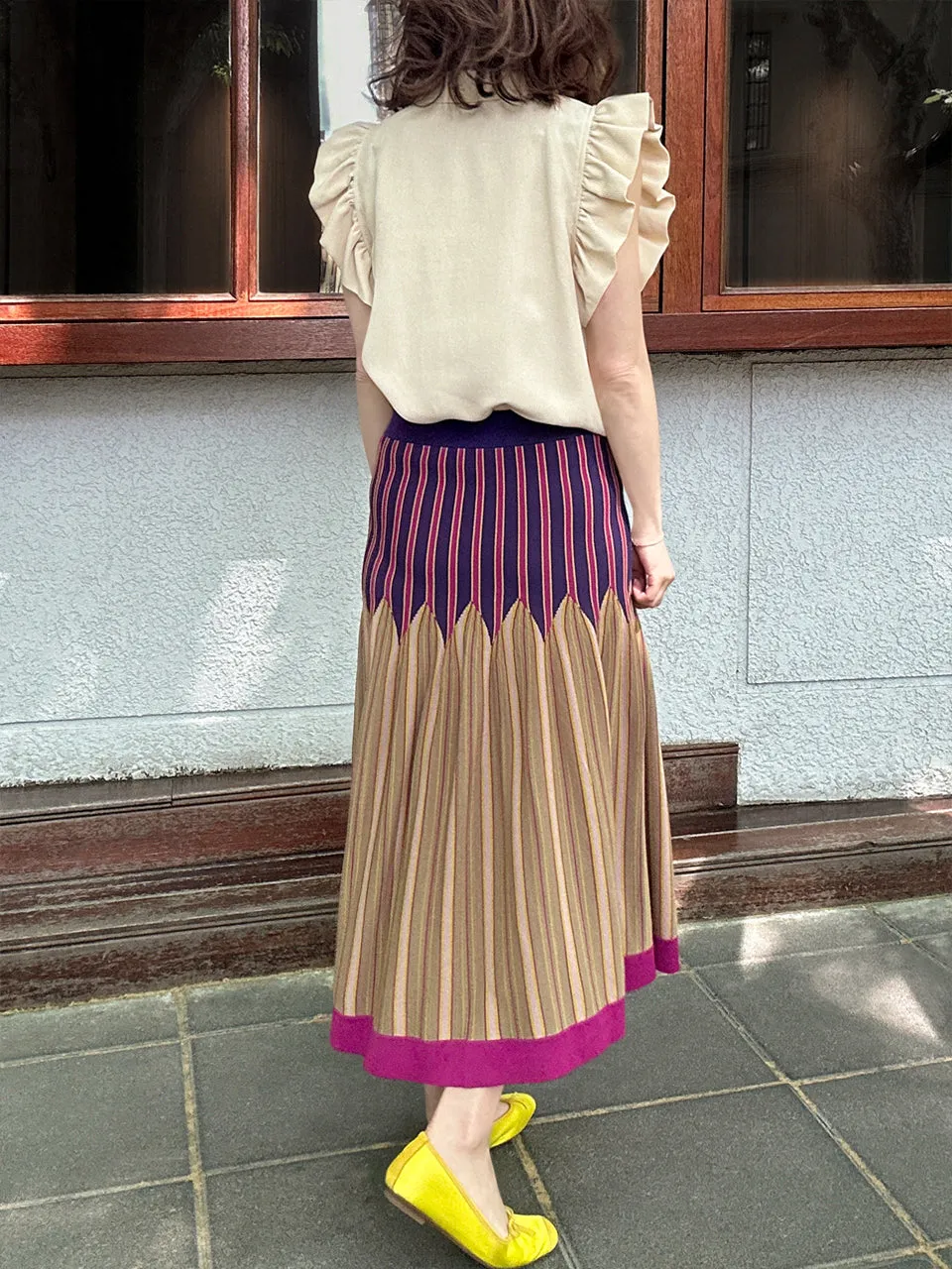 Colourful Stripes Summer Knit Fit & Flare Midi Skirt
