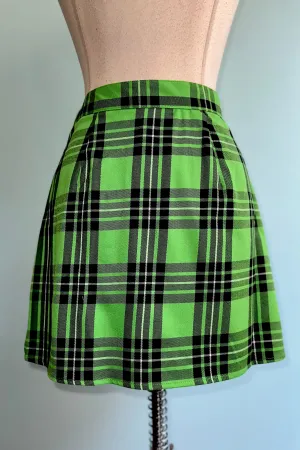 Cory Neon Green Plaid Mini Skirt by Hell Bunny
