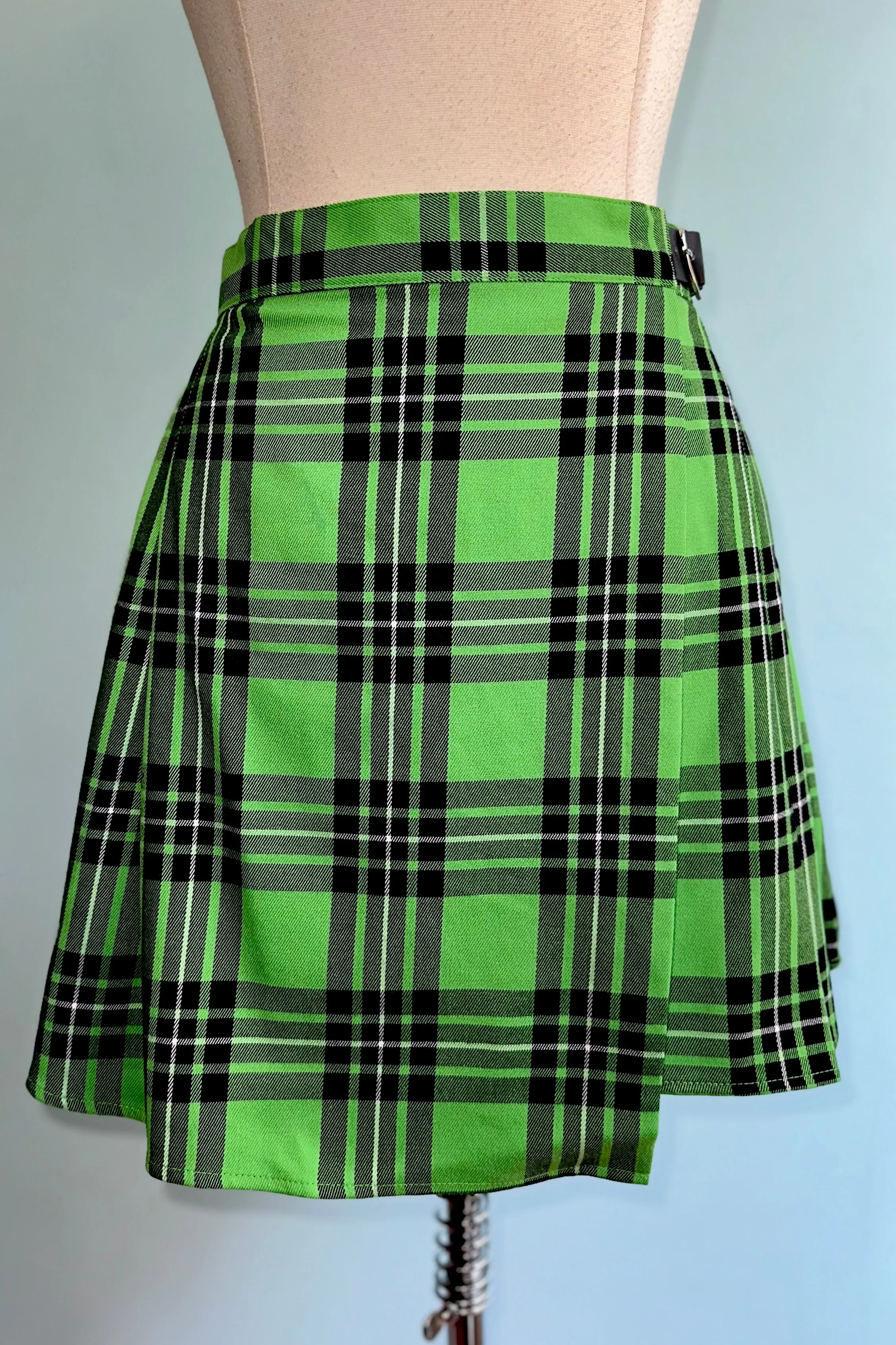 Cory Neon Green Plaid Mini Skirt by Hell Bunny
