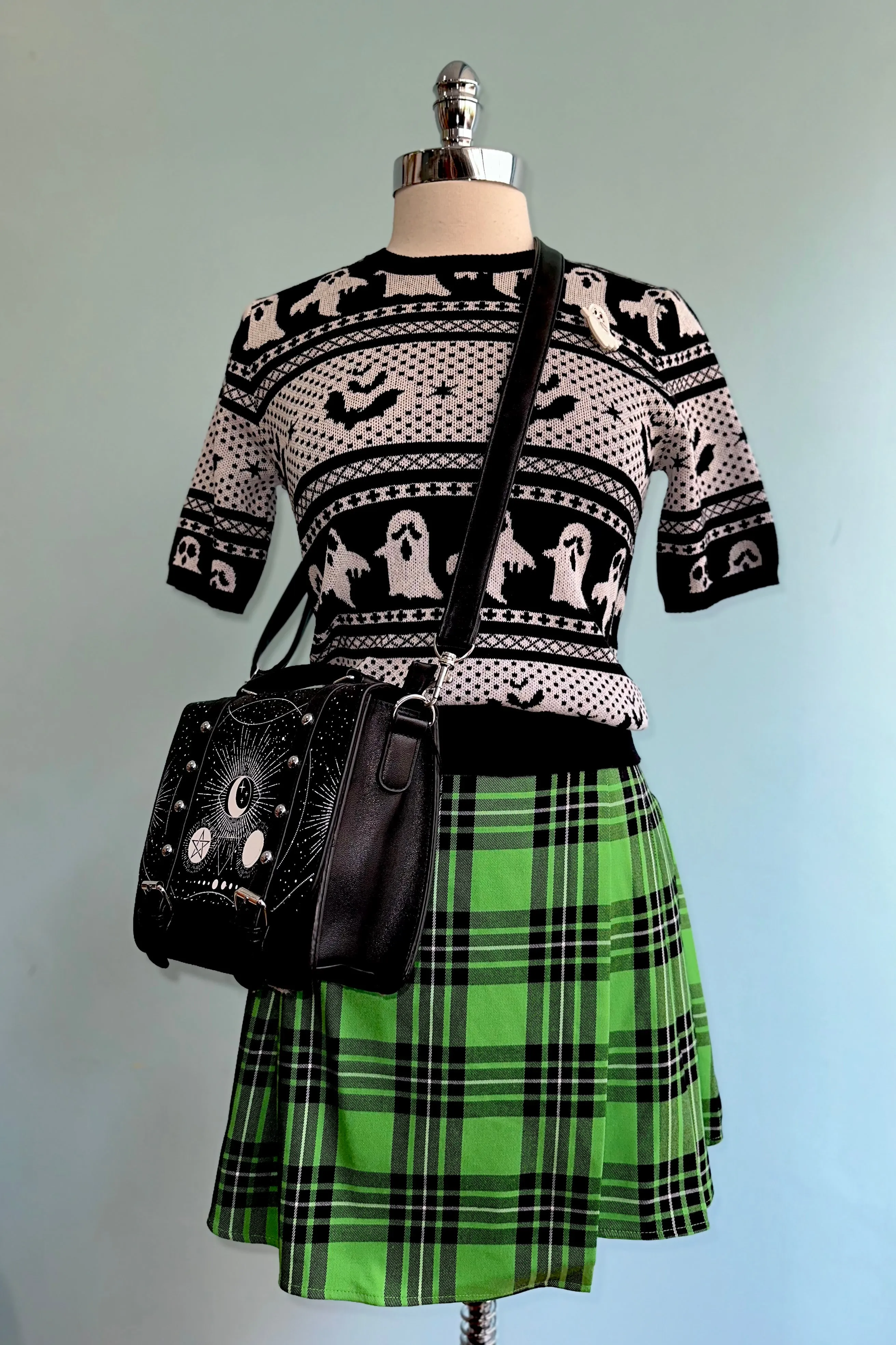 Cory Neon Green Plaid Mini Skirt by Hell Bunny