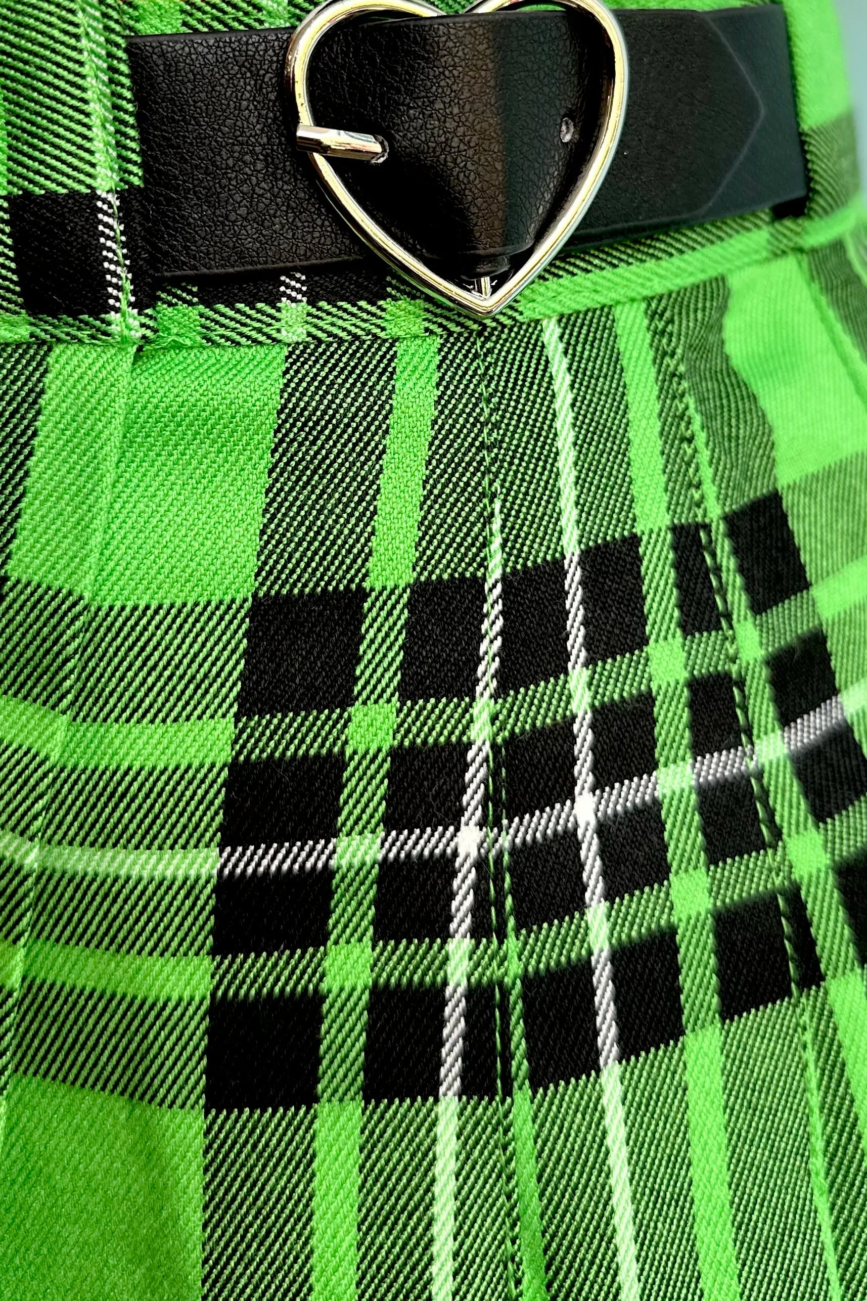 Cory Neon Green Plaid Mini Skirt by Hell Bunny