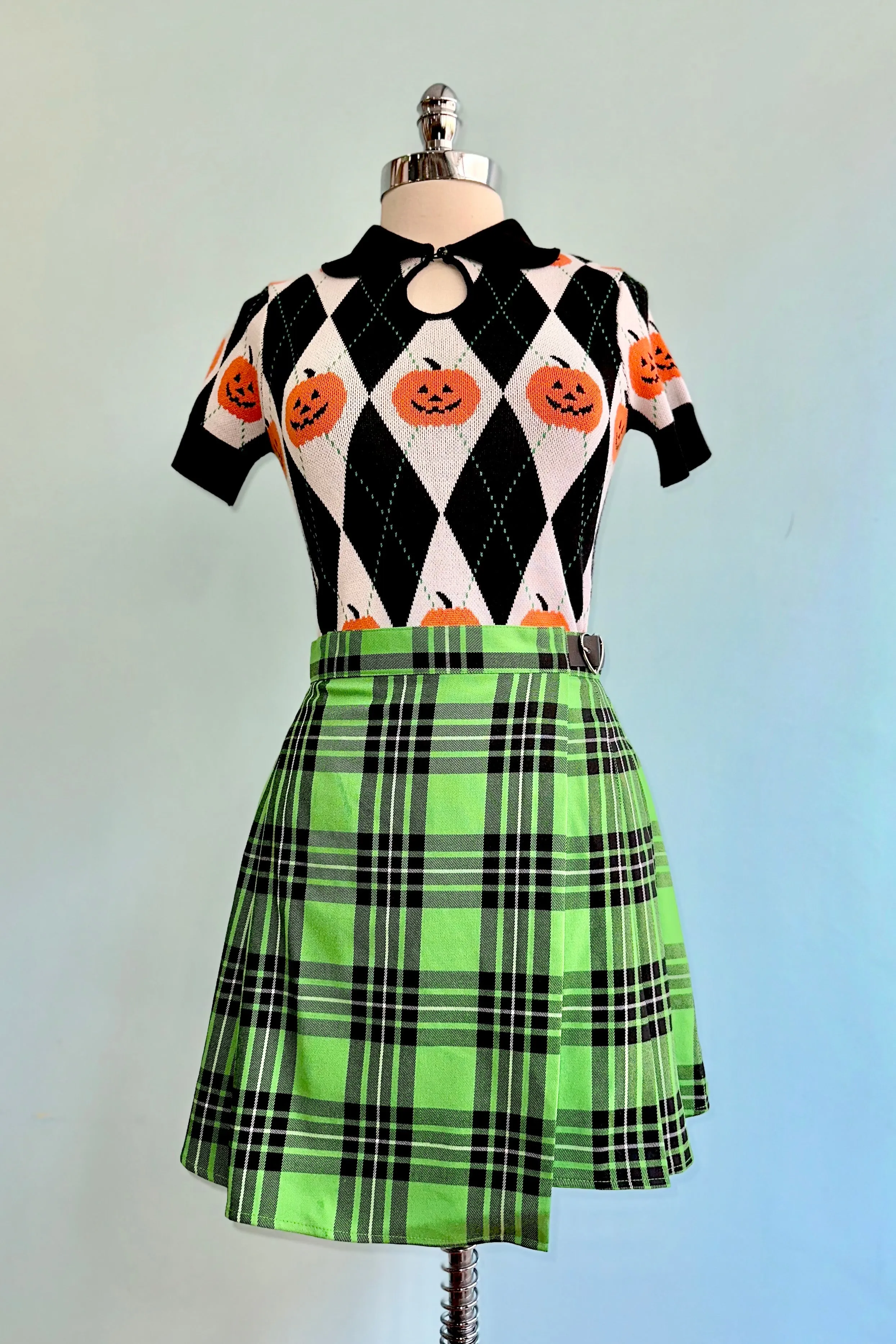Cory Neon Green Plaid Mini Skirt by Hell Bunny