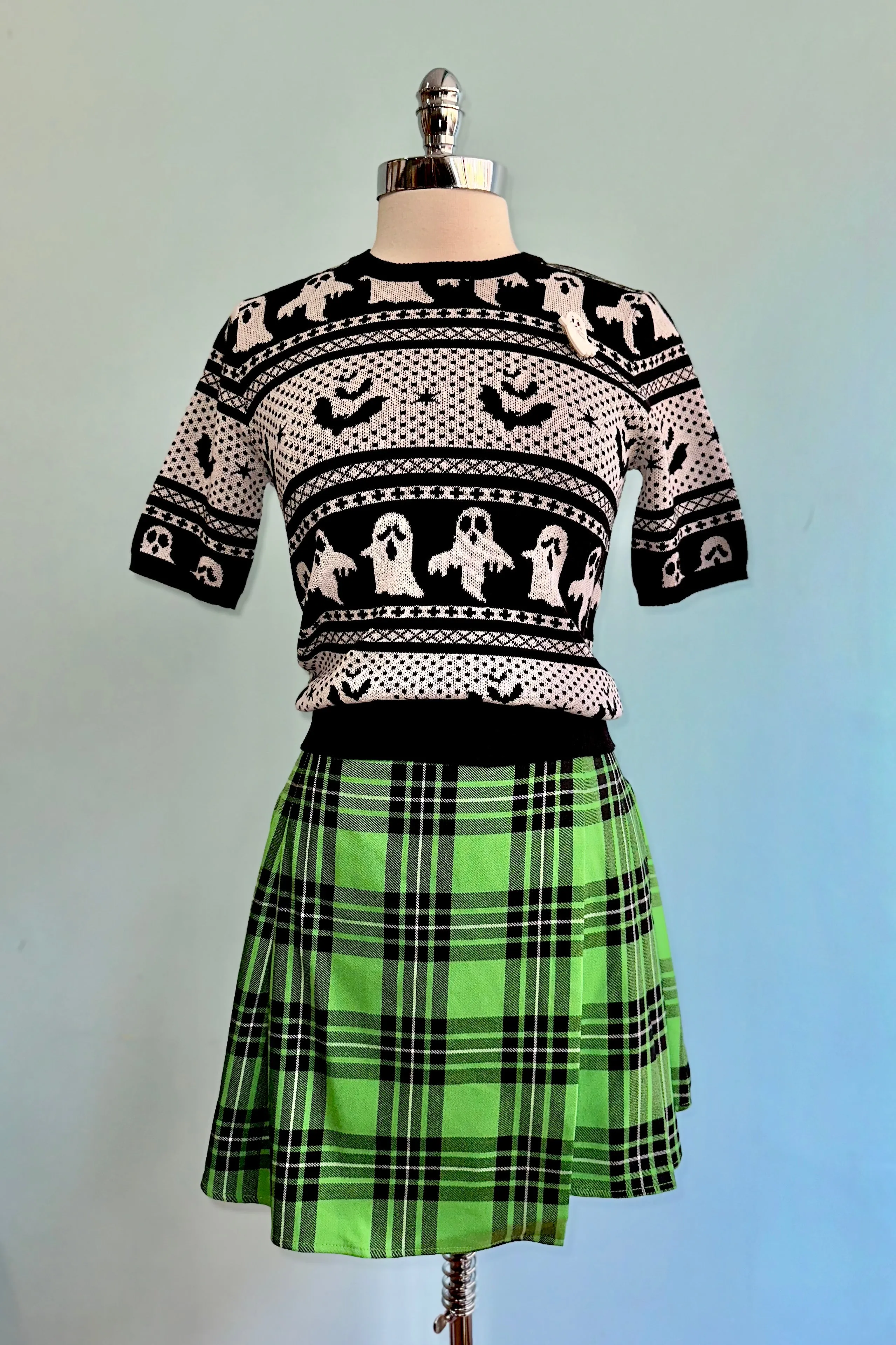 Cory Neon Green Plaid Mini Skirt by Hell Bunny