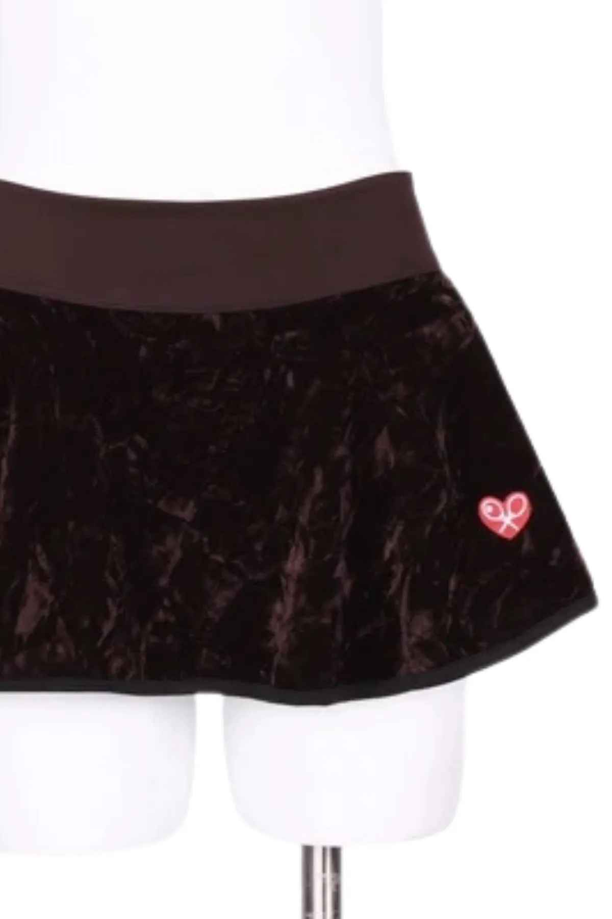 Crushed Brown Velvet LOVE “O” Tennis Skirt Brown Waistband