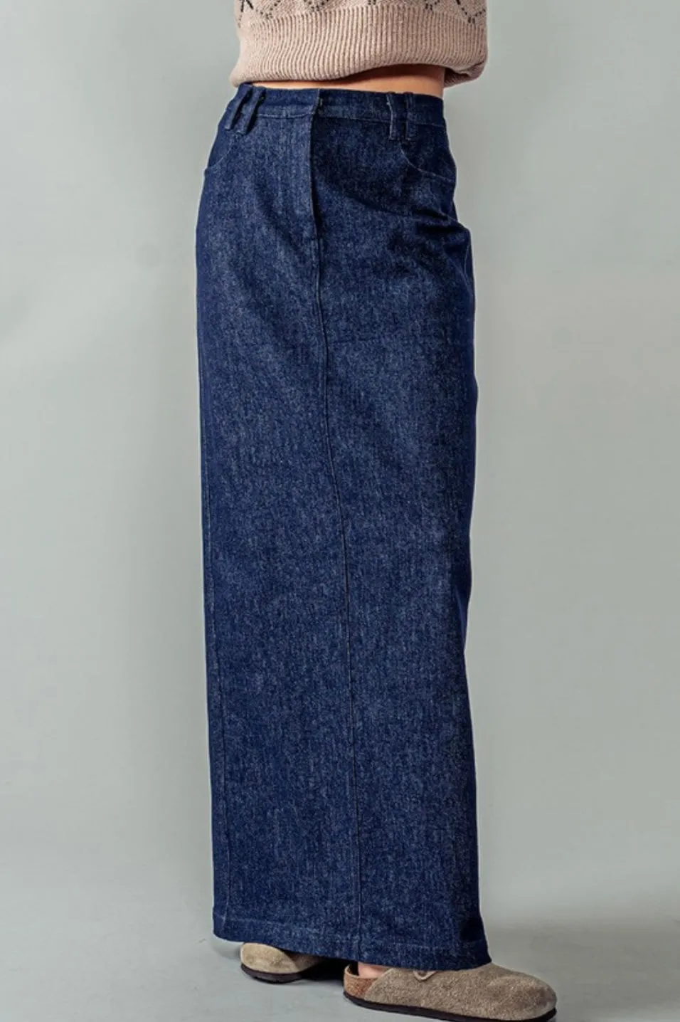 Denim Back Slit Maxi Skirt - New 