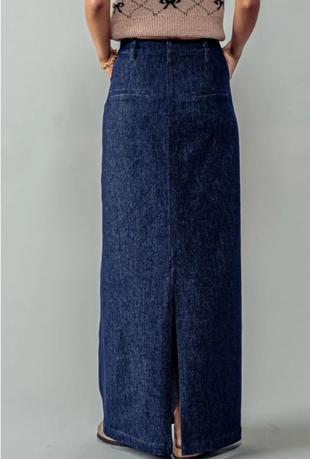 Denim Back Slit Maxi Skirt - New 