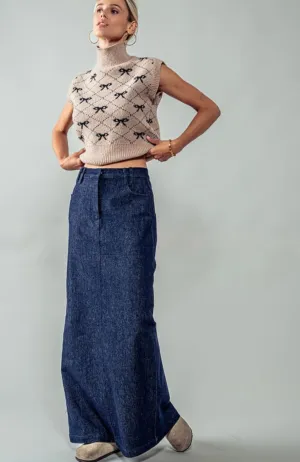 Denim Back Slit Maxi Skirt - New 