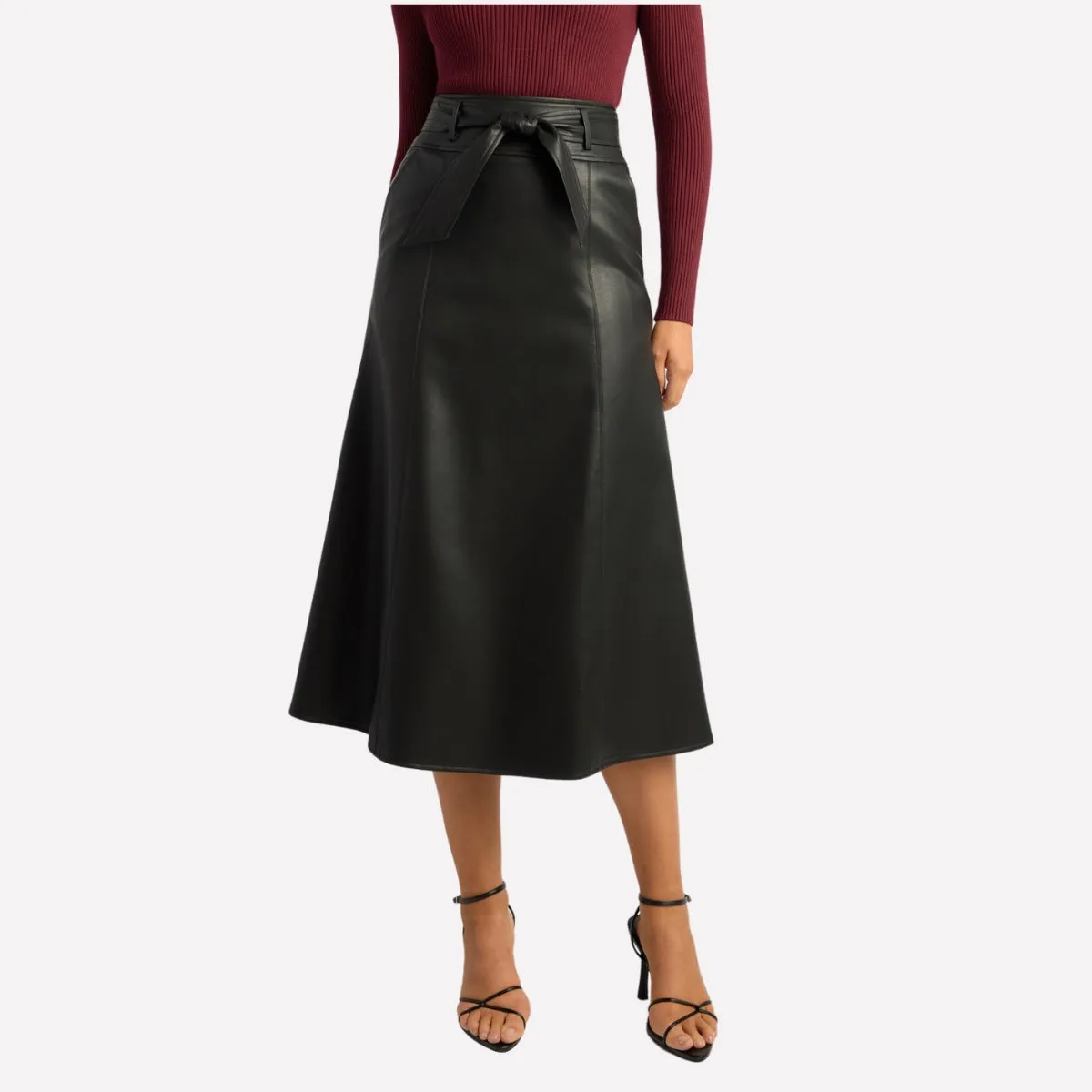 Faux Leather Midi Skirt (Black)