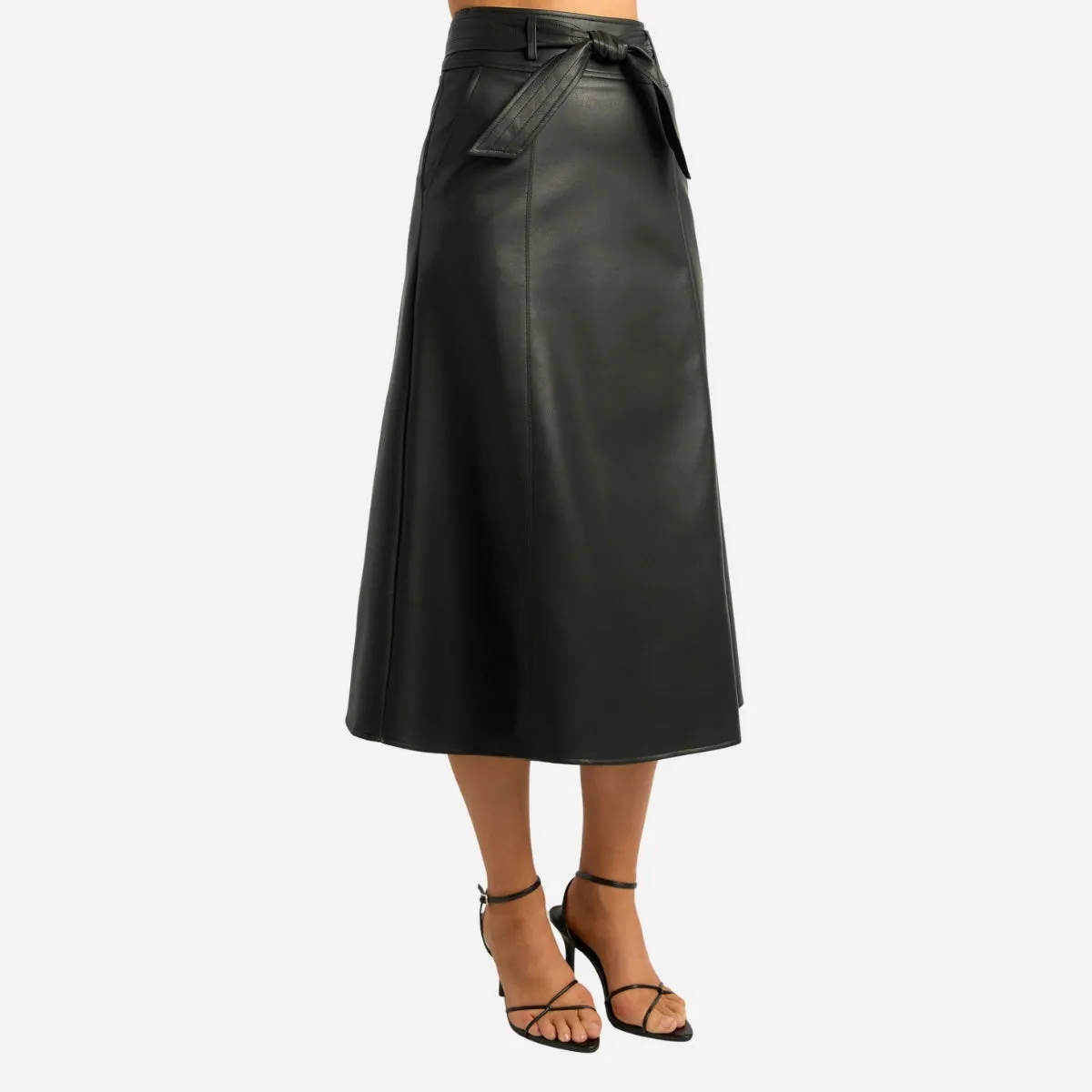 Faux Leather Midi Skirt (Black)
