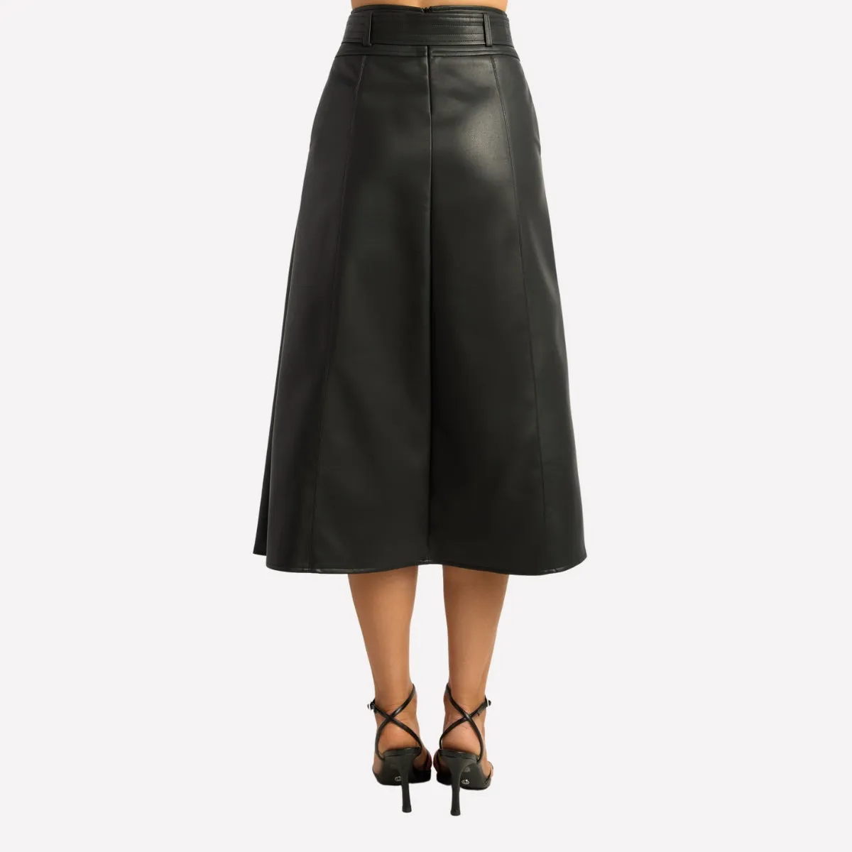Faux Leather Midi Skirt (Black)