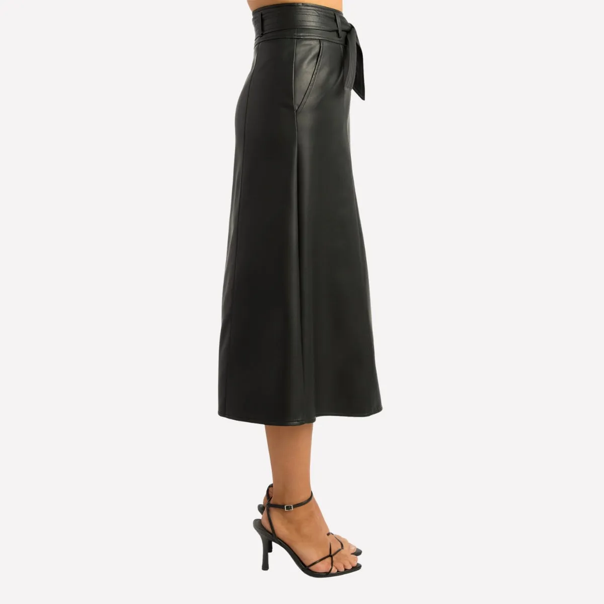 Faux Leather Midi Skirt (Black)