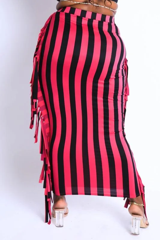 FIERY FRINGE SKIRT- DK FUSCHIA/BLACK