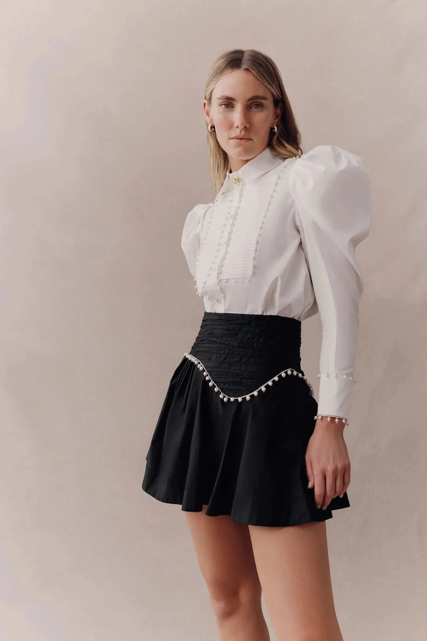 Florence Pearl Trim Mini Skirt Black