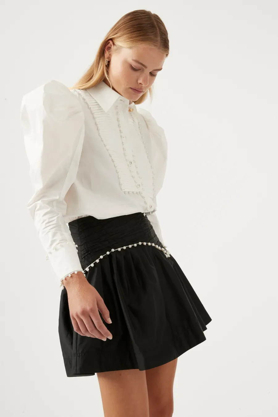 Florence Pearl Trim Mini Skirt Black