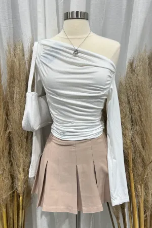Pierce Pleated Mini Skirt (Khaki Brown)