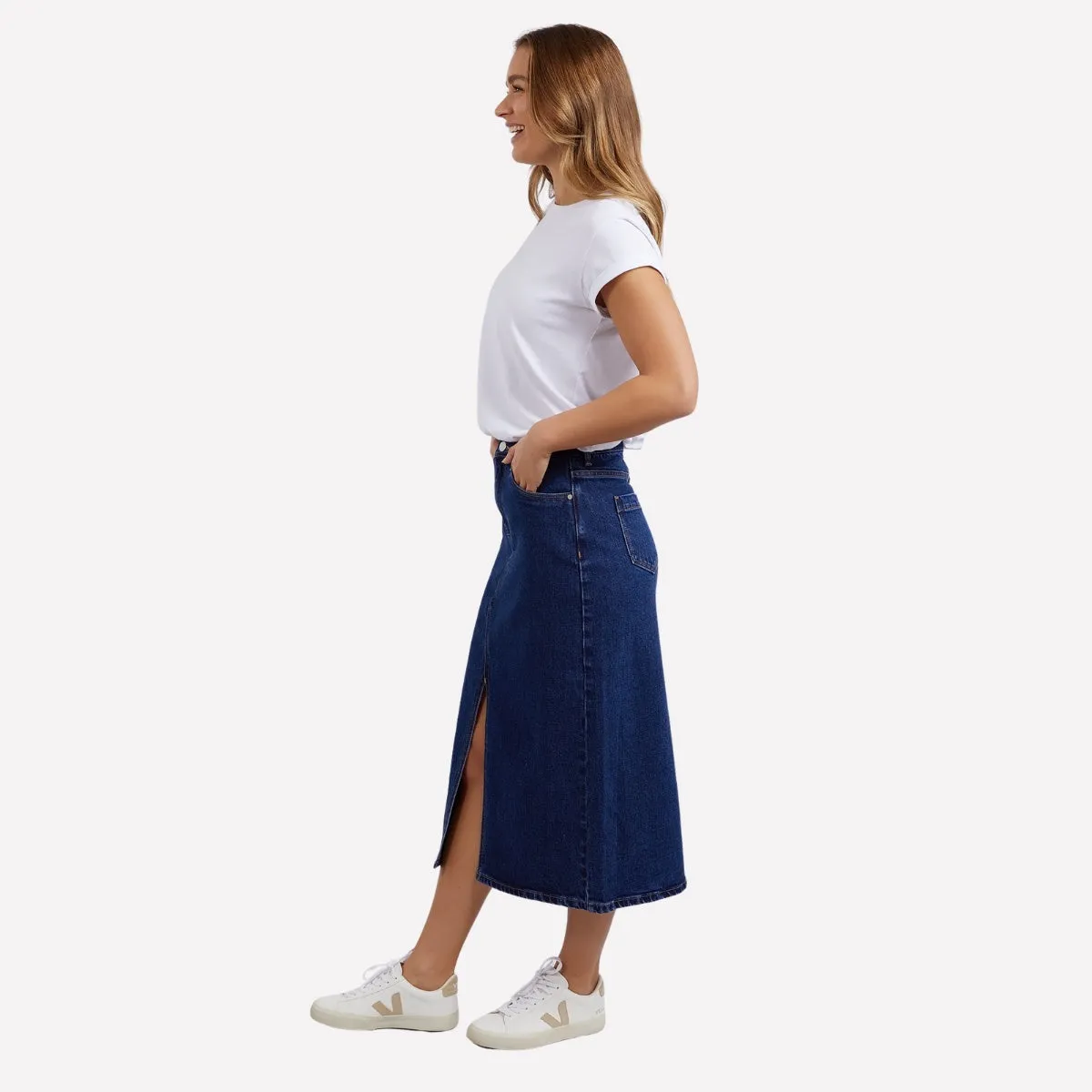 Scout Denim Midi Skirt (Dark Wash)