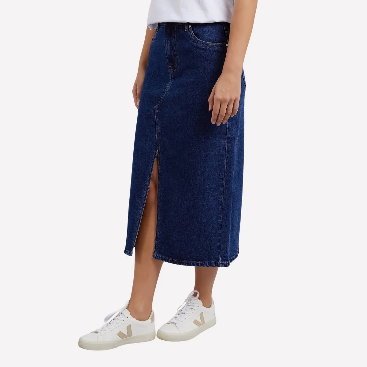 Scout Denim Midi Skirt (Dark Wash)