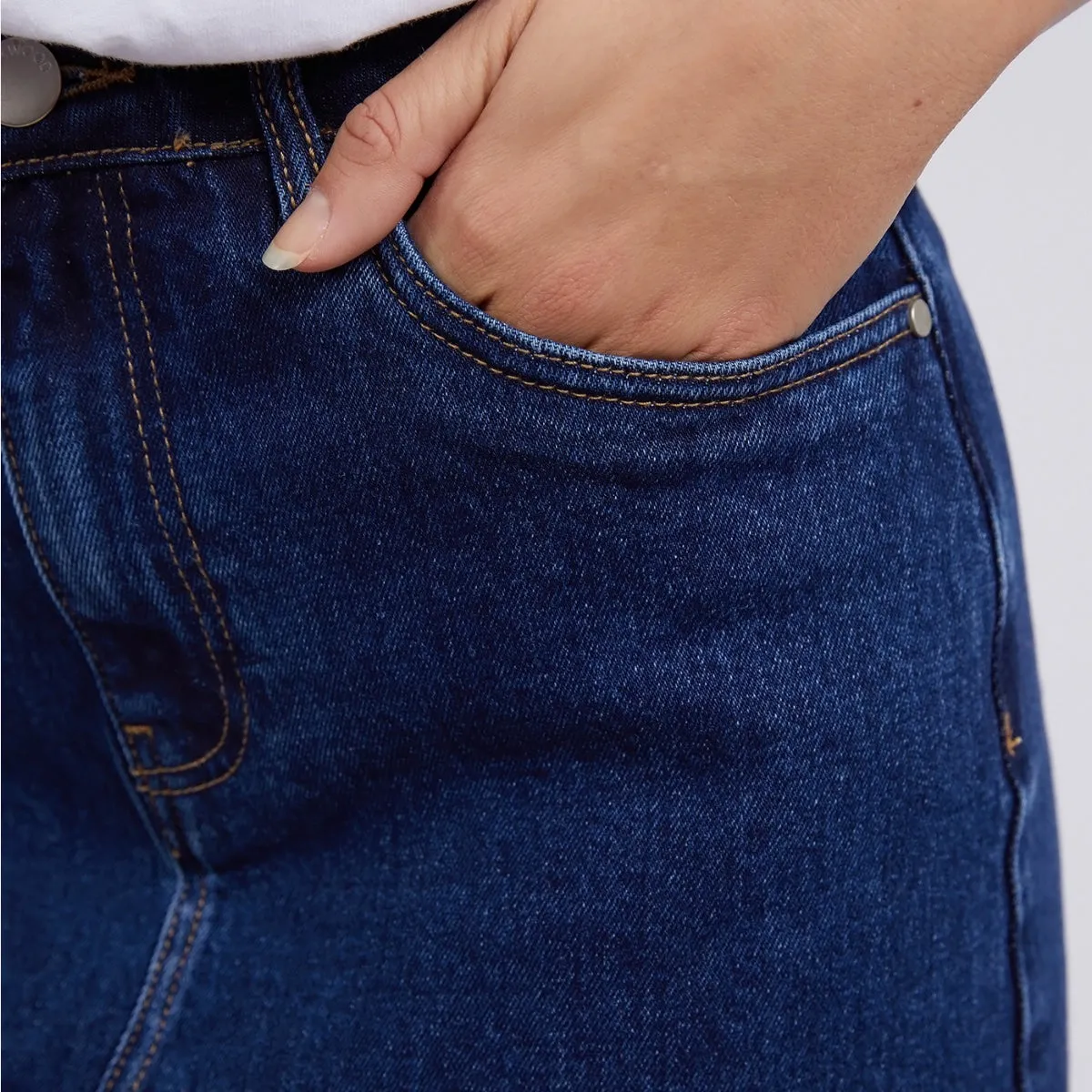 Scout Denim Midi Skirt (Dark Wash)