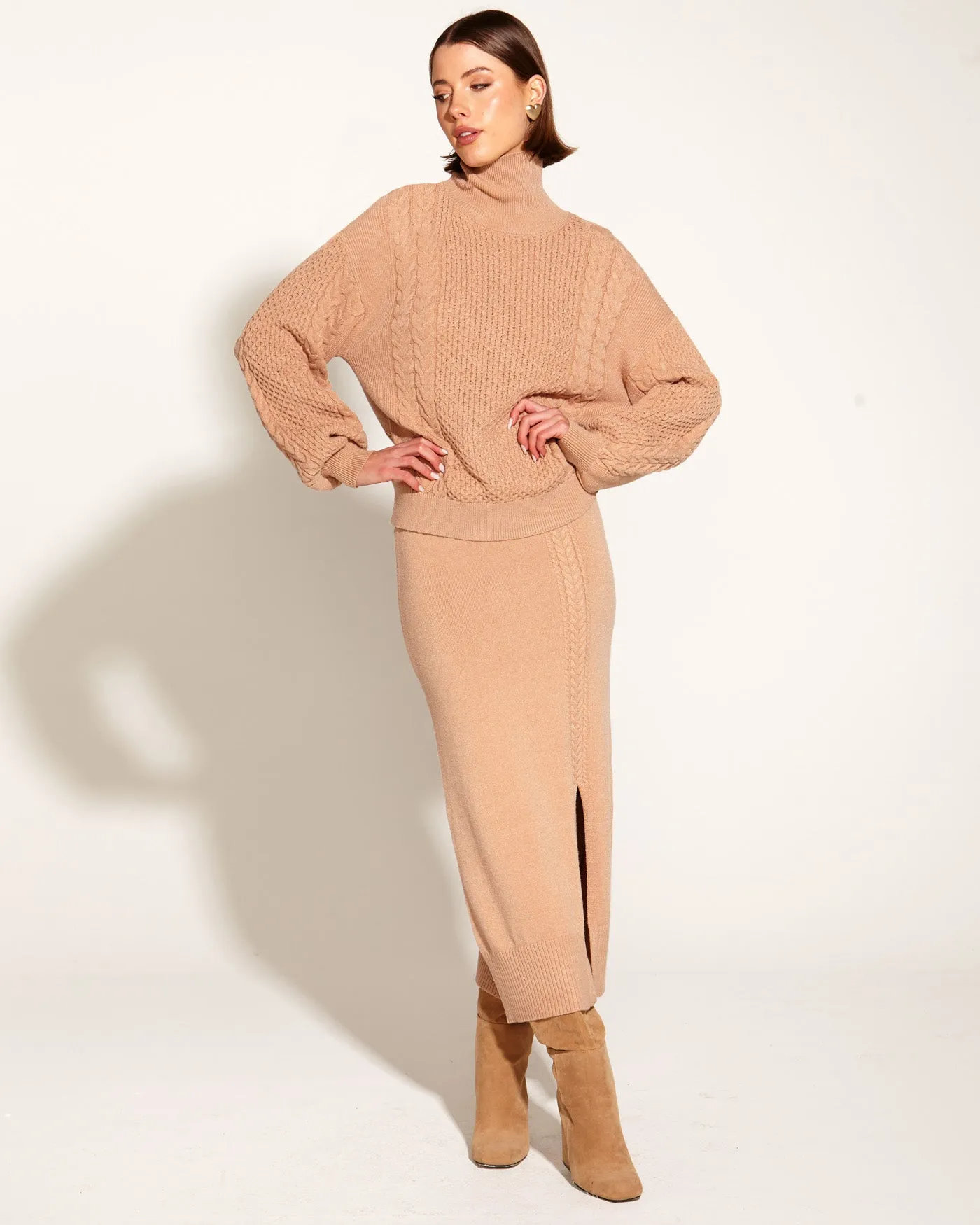 Treasure Knit Cable Skirt - Tan