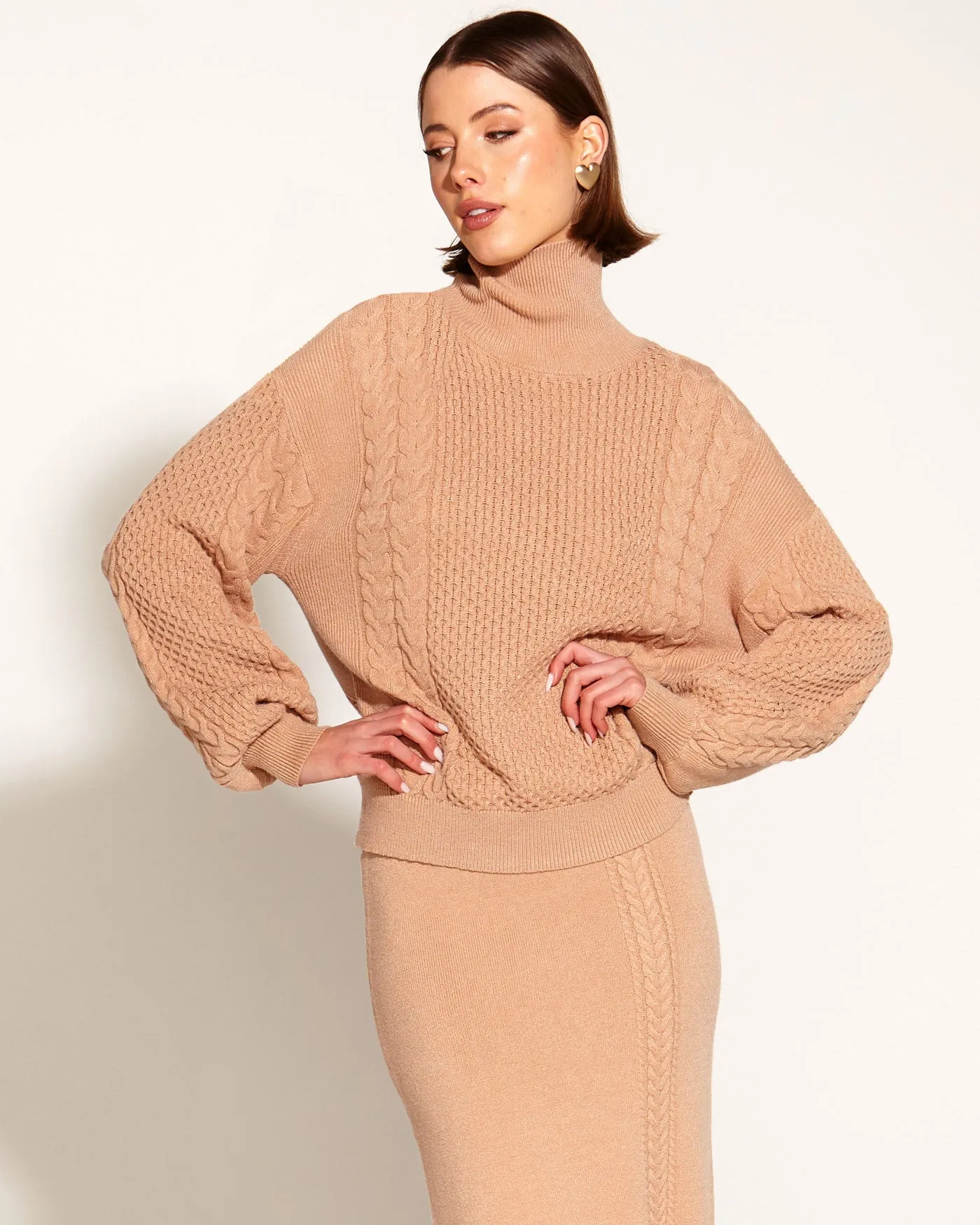 Treasure Knit Cable Skirt - Tan